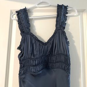 ASTR - Enola Satin Smocked Midi Dress - Slate Blue - Medium